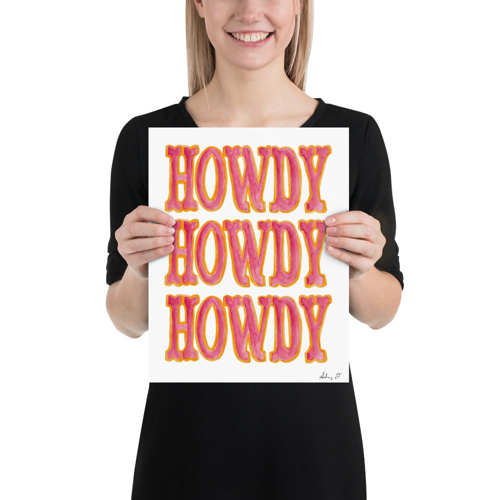 Print | Triple Hot Pink Howdy | Western Watercolor Painting | Southern Decor | Rustic Decor | Cowgirl Art | Cowboys | Various Sizes