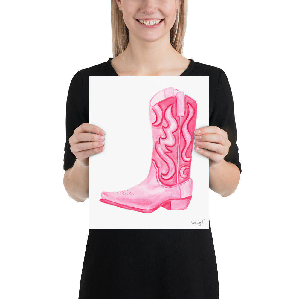 Print | Hot Pink Cowboy Boot Watercolor |  Coastal Cowgirl Southern Rustic Western Colorful Fun Dorm Room Poster Decor TS7
