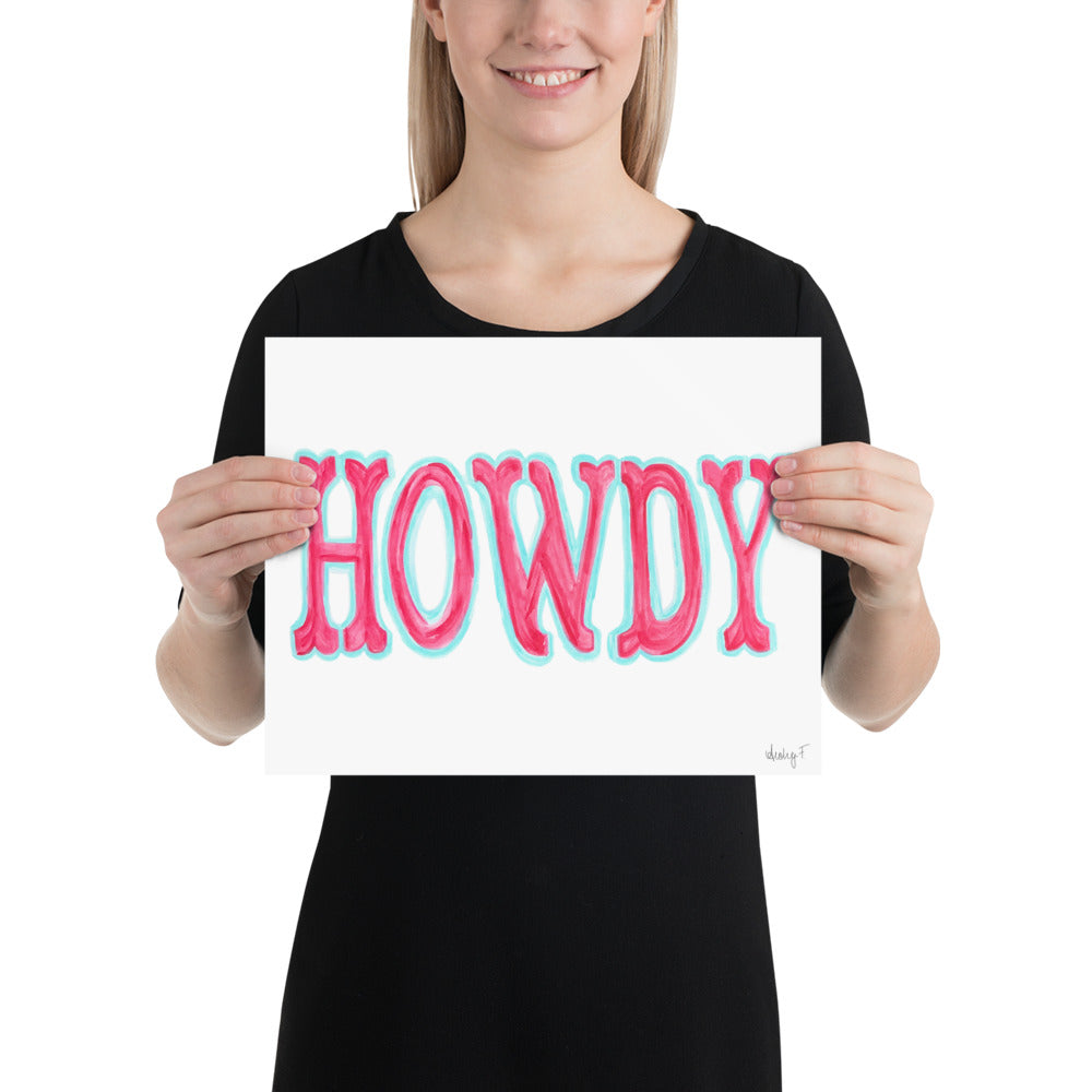 Print | Hot Pink Blue Howdy Western Watercolor | Various Sizes