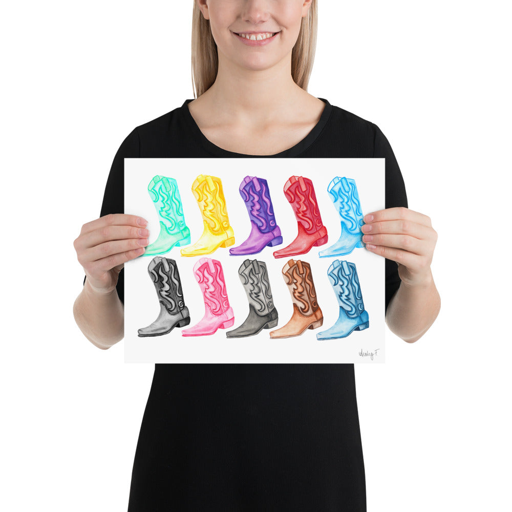 Print | TS Eras Watercolor Cowboy Boots Music | Girl Decor | Preppy | Swifie