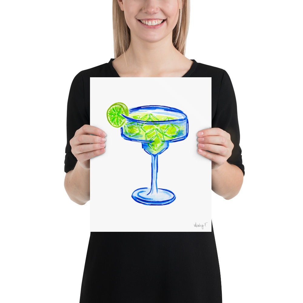 Print | Bright Blue Tequila Margarita Watercolor | Blue Green | Bar Cart Cocktail Kitchen Art Wall Decor | Coastal Cowgirl | Dorm Preppy