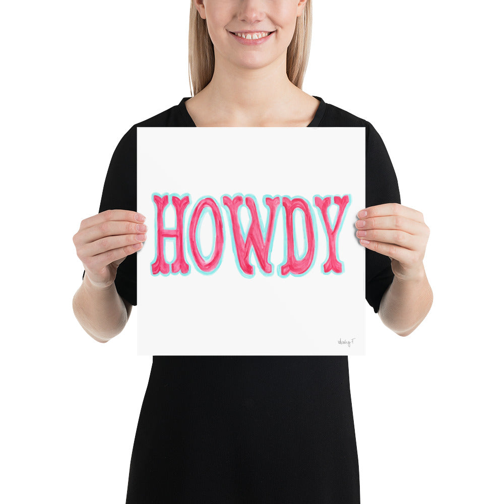 Print | Hot Pink Blue Howdy Western Watercolor | Various Sizes