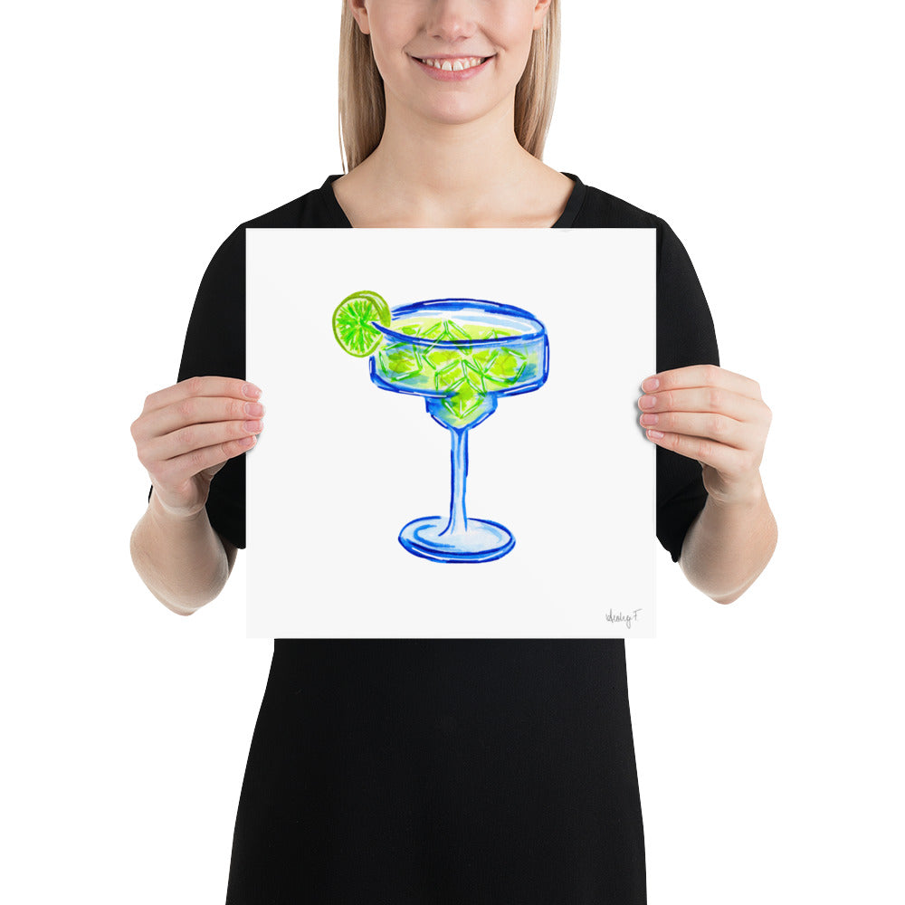 Print | Bright Blue Tequila Margarita Watercolor | Blue Green | Bar Cart Cocktail Kitchen Art Wall Decor | Coastal Cowgirl | Dorm Preppy