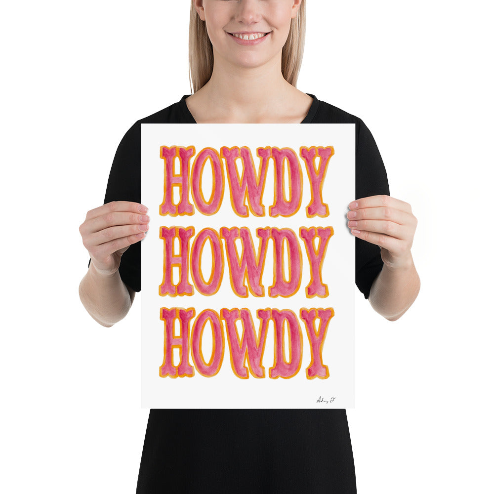 Print | Triple Hot Pink Howdy | Western Watercolor Painting | Southern Decor | Rustic Decor | Cowgirl Art | Cowboys | Various Sizes