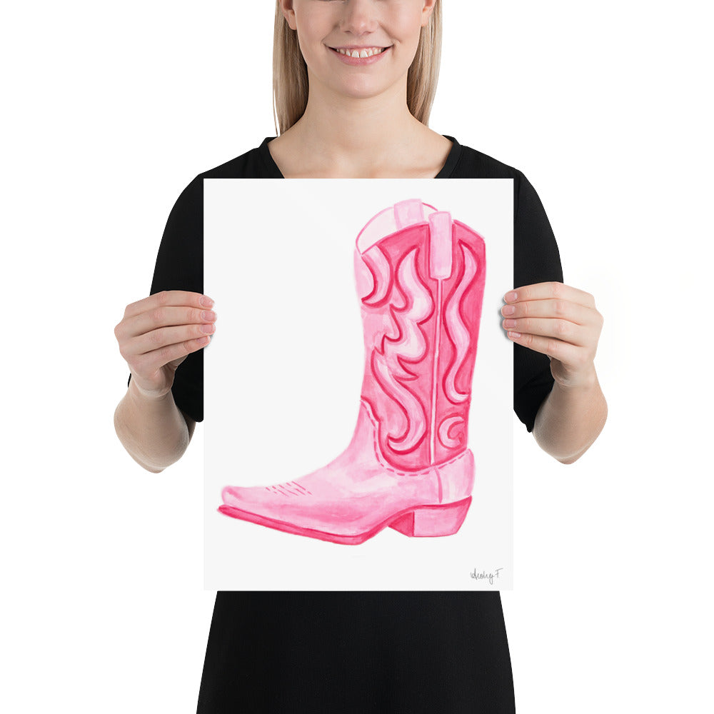 Print | Hot Pink Cowboy Boot Watercolor |  Coastal Cowgirl Southern Rustic Western Colorful Fun Dorm Room Poster Decor TS7