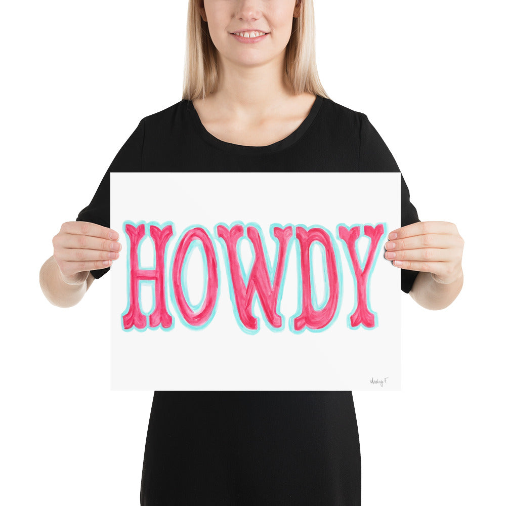 Print | Hot Pink Blue Howdy Western Watercolor | Various Sizes