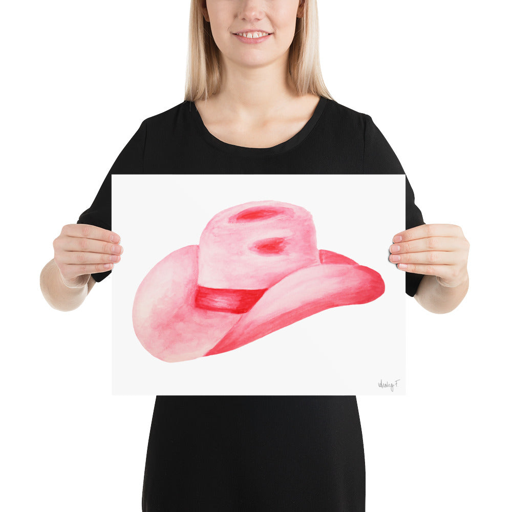 Print | Hot Pink Cowboy Hat Watercolor | Various Sizes |  Southern Rustic Western Colorful Fun Dorm Room Poster Decor