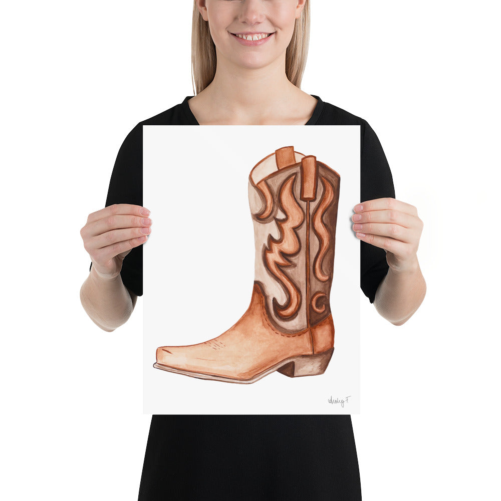 Print | Brown Tonal Watercolor Cowboy Boot | Rustic Decor | Western Art | Southern