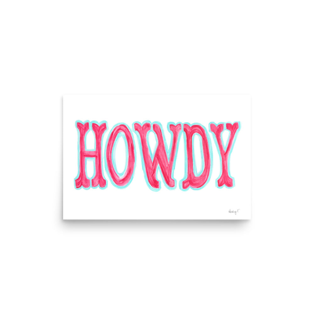 Print | Hot Pink Blue Howdy Western Watercolor | Various Sizes