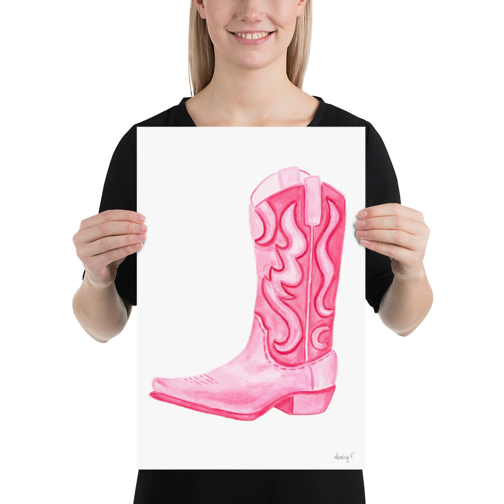 Print | Hot Pink Cowboy Boot Watercolor |  Coastal Cowgirl Southern Rustic Western Colorful Fun Dorm Room Poster Decor TS7