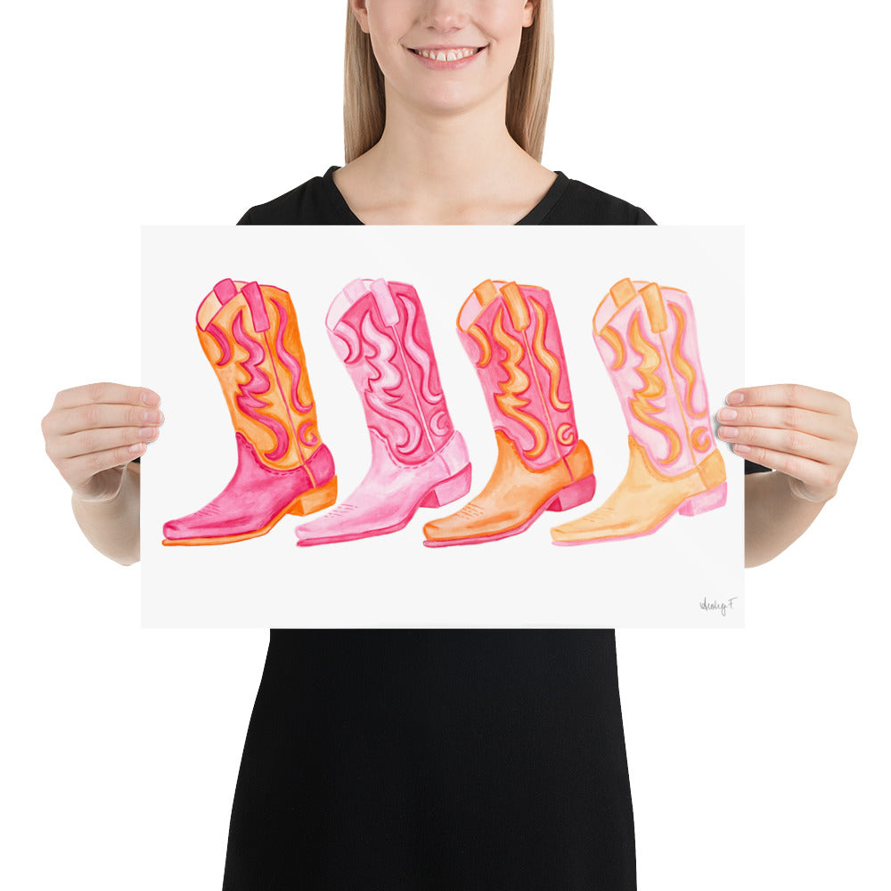 Row of Hot Pink & Orange Cowboy Boots