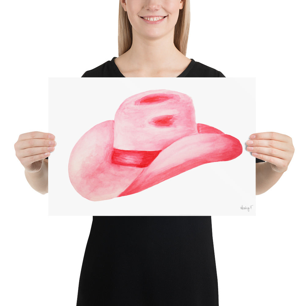 Print | Hot Pink Cowboy Hat Watercolor | Various Sizes |  Southern Rustic Western Colorful Fun Dorm Room Poster Decor