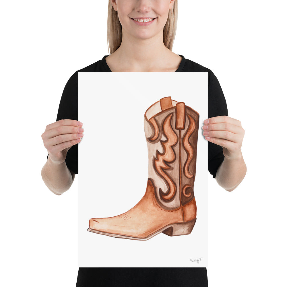 Print | Brown Tonal Watercolor Cowboy Boot | Rustic Decor | Western Art | Southern