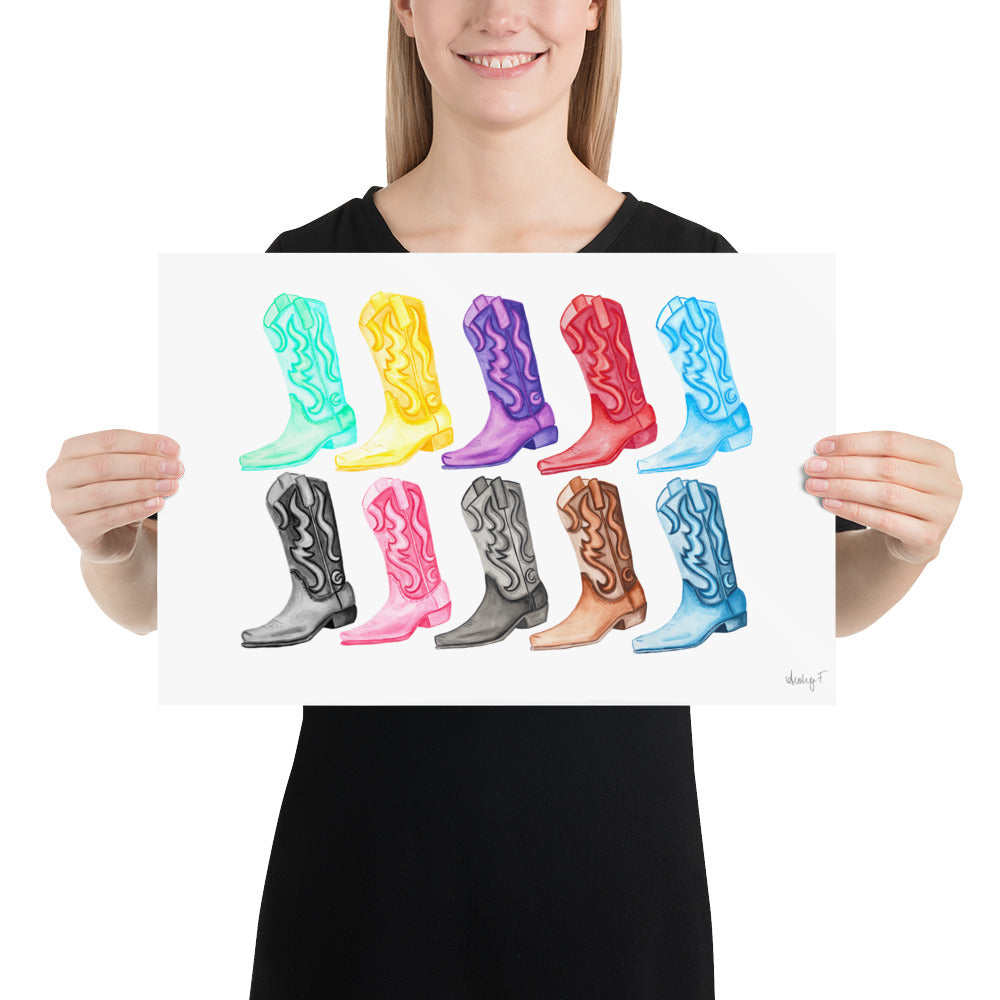 Print | TS Eras Watercolor Cowboy Boots Music | Girl Decor | Preppy | Swifie