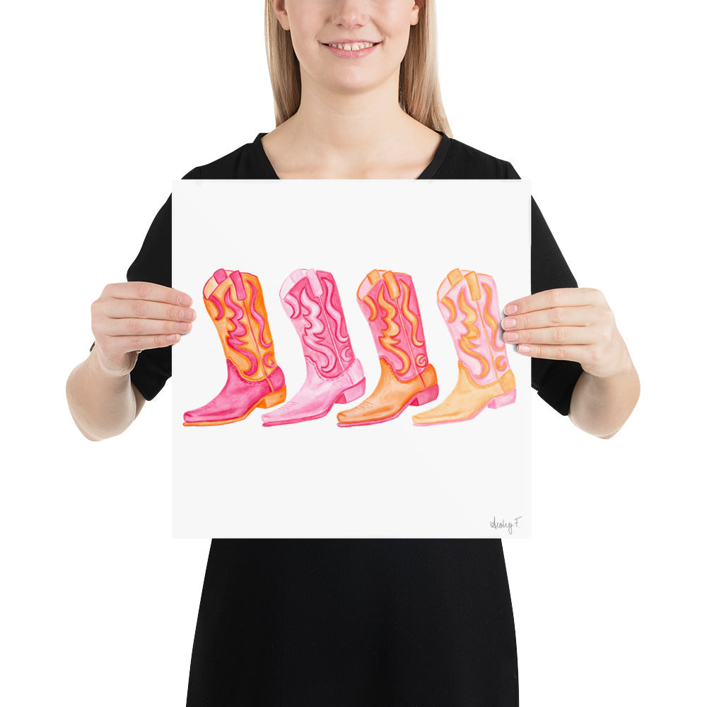Row of Hot Pink & Orange Cowboy Boots