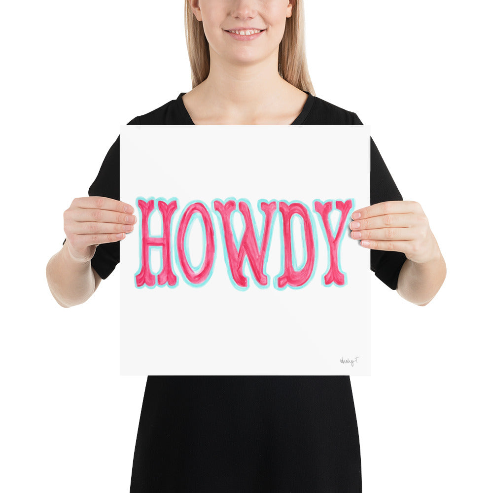 Print | Hot Pink Blue Howdy Western Watercolor | Various Sizes