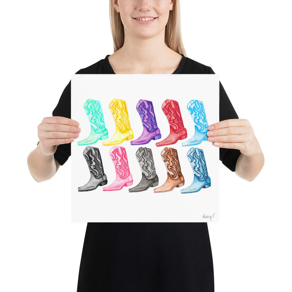 Print | TS Eras Watercolor Cowboy Boots Music | Girl Decor | Preppy | Swifie
