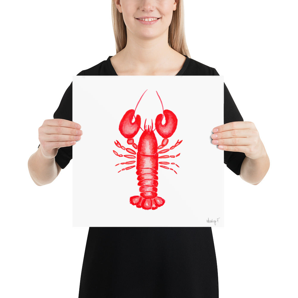 Print | Red Lobster Watercolor | Coastal Nautical Ocean Decor Wall Art | New England Nantucket Capecod
