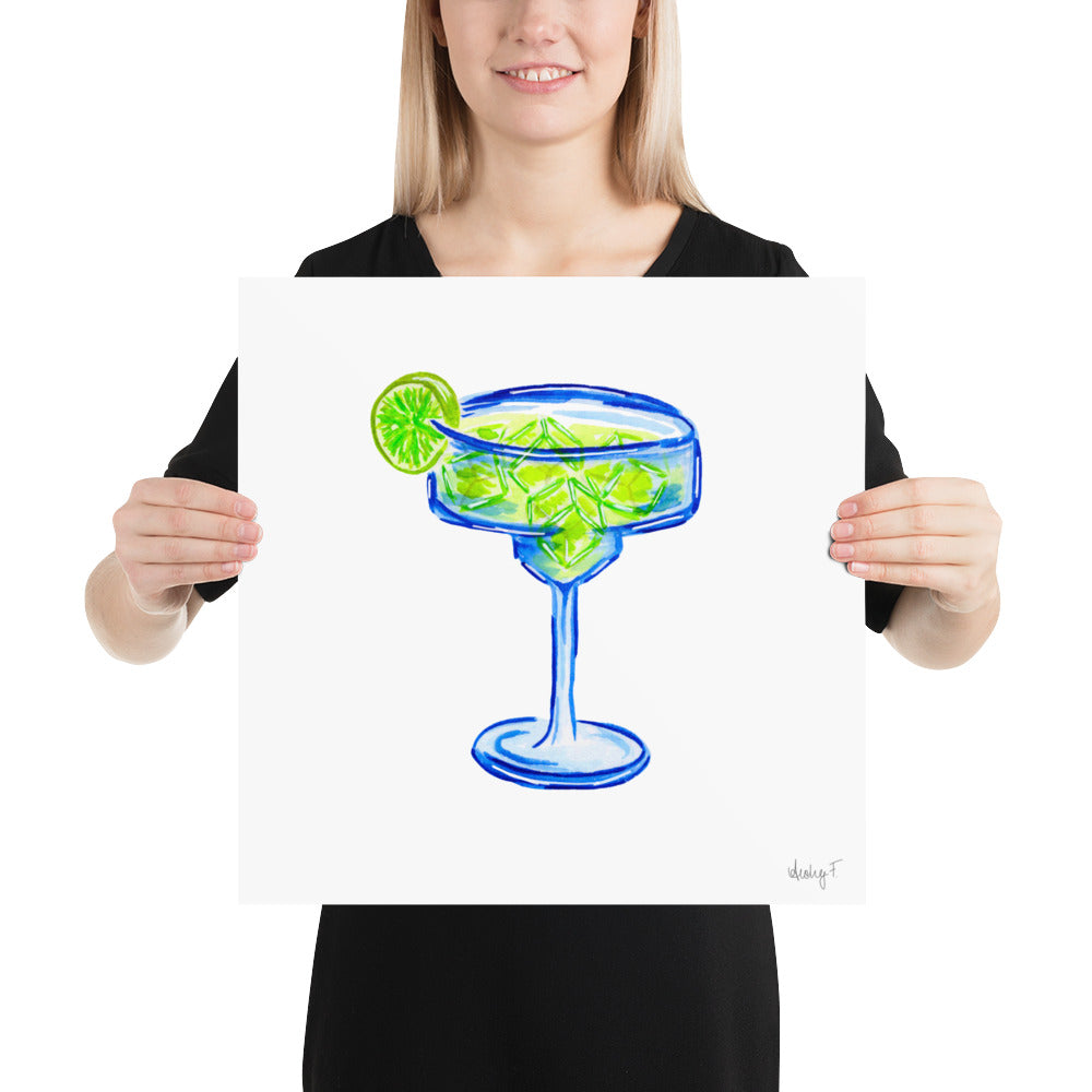 Print | Bright Blue Tequila Margarita Watercolor | Blue Green | Bar Cart Cocktail Kitchen Art Wall Decor | Coastal Cowgirl | Dorm Preppy