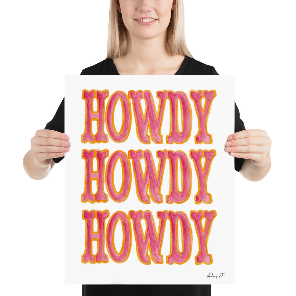 Print | Triple Hot Pink Howdy | Western Watercolor Painting | Southern Decor | Rustic Decor | Cowgirl Art | Cowboys | Various Sizes