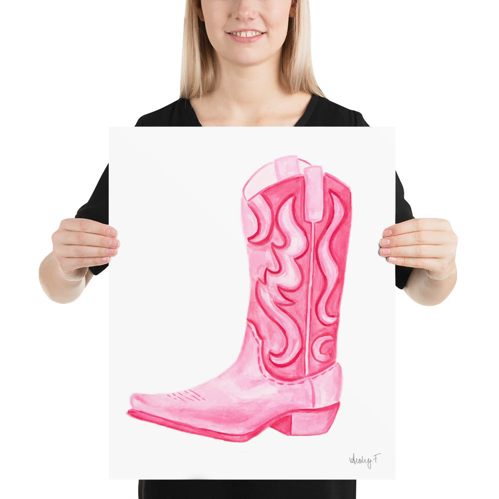 Print | Hot Pink Cowboy Boot Watercolor |  Coastal Cowgirl Southern Rustic Western Colorful Fun Dorm Room Poster Decor TS7