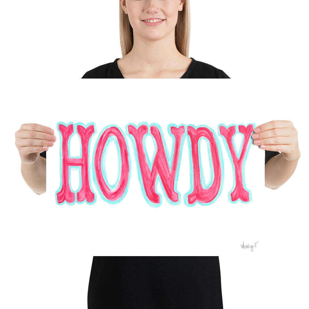 Print | Hot Pink Blue Howdy Western Watercolor | Various Sizes