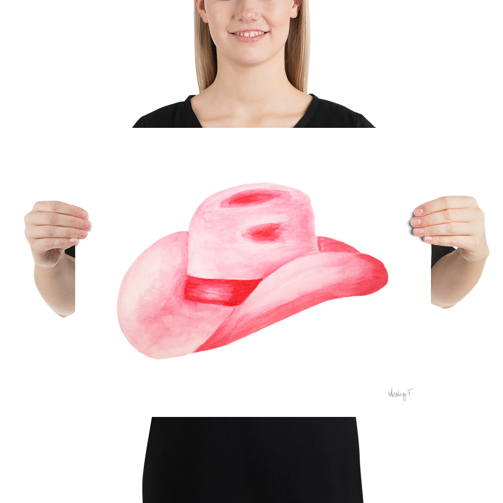Print | Hot Pink Cowboy Hat Watercolor | Various Sizes |  Southern Rustic Western Colorful Fun Dorm Room Poster Decor