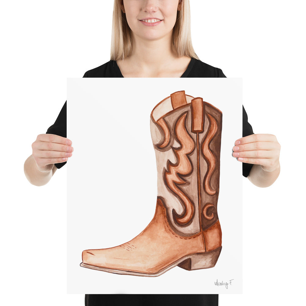 Print | Brown Tonal Watercolor Cowboy Boot | Rustic Decor | Western Art | Southern