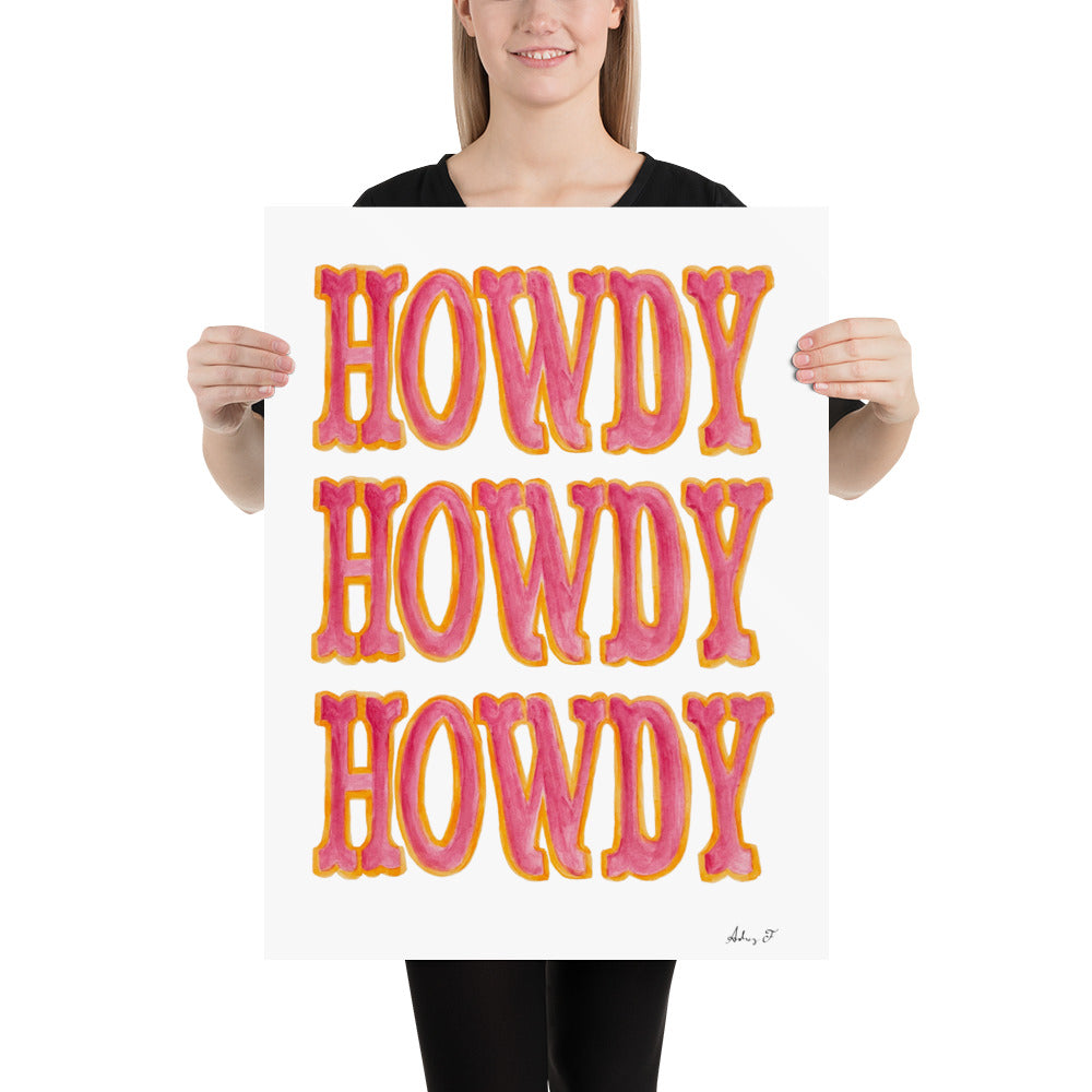 Print | Triple Hot Pink Howdy | Western Watercolor Painting | Southern Decor | Rustic Decor | Cowgirl Art | Cowboys | Various Sizes
