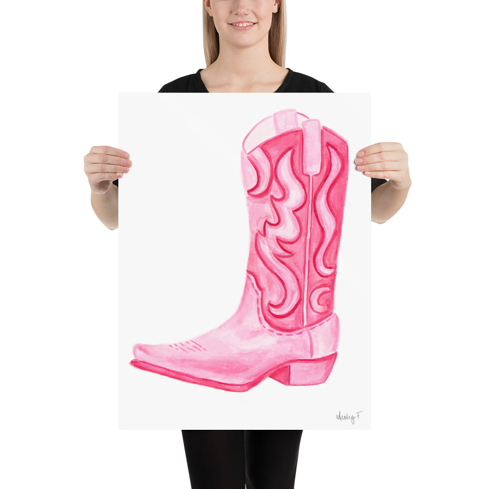 Print | Hot Pink Cowboy Boot Watercolor |  Coastal Cowgirl Southern Rustic Western Colorful Fun Dorm Room Poster Decor TS7