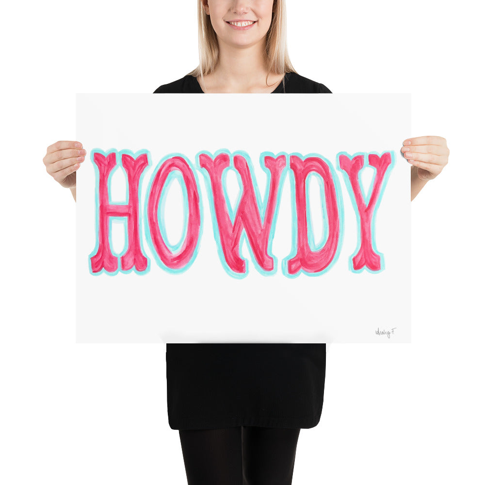 Print | Hot Pink Blue Howdy Western Watercolor | Various Sizes