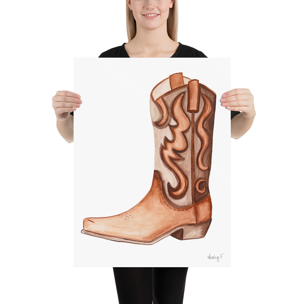 Print | Brown Tonal Watercolor Cowboy Boot | Rustic Decor | Western Art | Southern