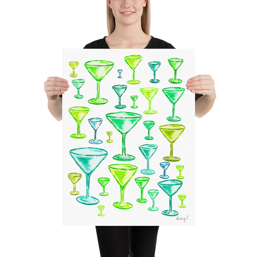 Print | Green Martini Glasses Watercolor | Dirty Espresso Martini | Cocktail Bar Cart Kitchen Wall Art Decor | Preppy | Coastal Cowgirl