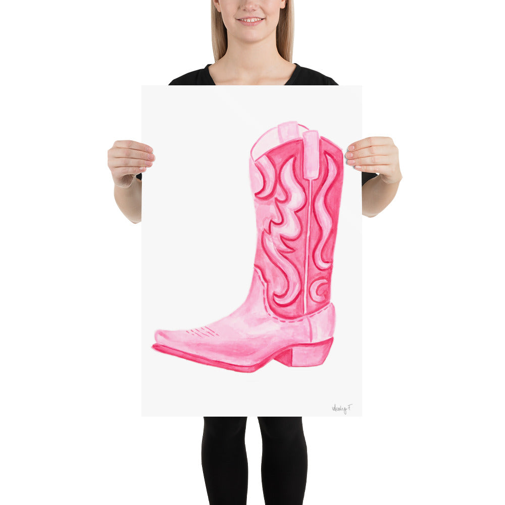 Print | Hot Pink Cowboy Boot Watercolor |  Coastal Cowgirl Southern Rustic Western Colorful Fun Dorm Room Poster Decor TS7