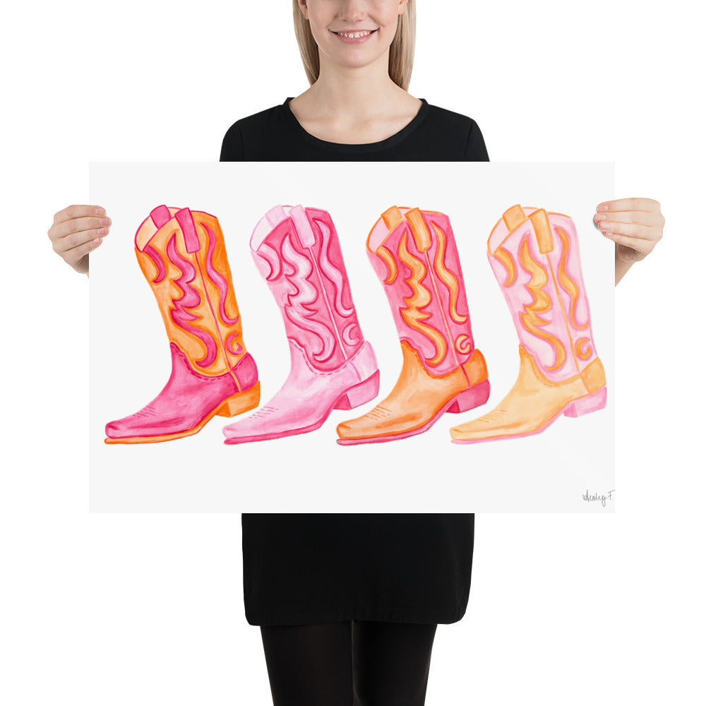 Row of Hot Pink & Orange Cowboy Boots