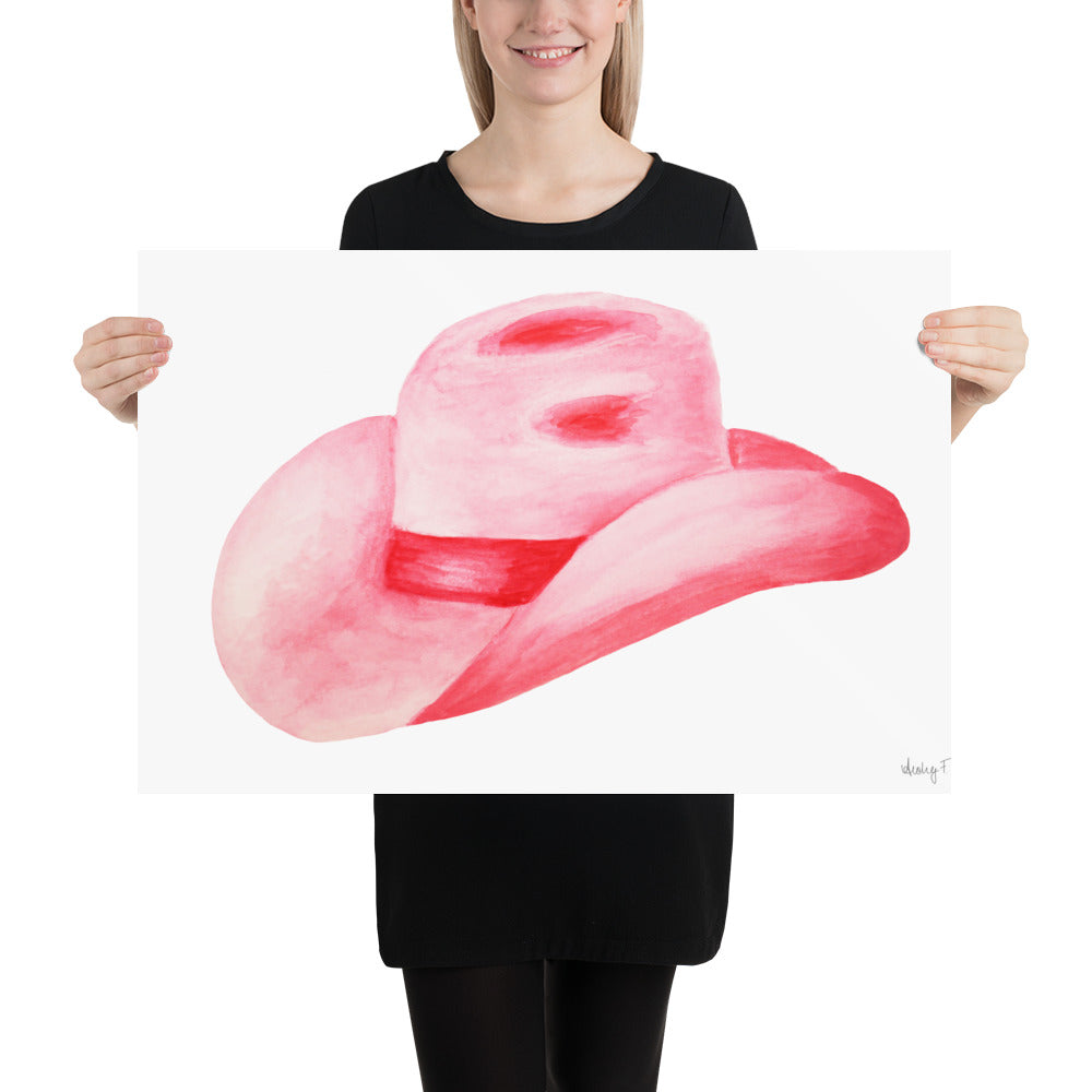 Print | Hot Pink Cowboy Hat Watercolor | Various Sizes |  Southern Rustic Western Colorful Fun Dorm Room Poster Decor