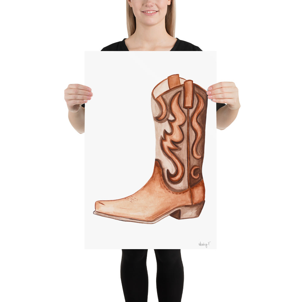 Print | Brown Tonal Watercolor Cowboy Boot | Rustic Decor | Western Art | Southern