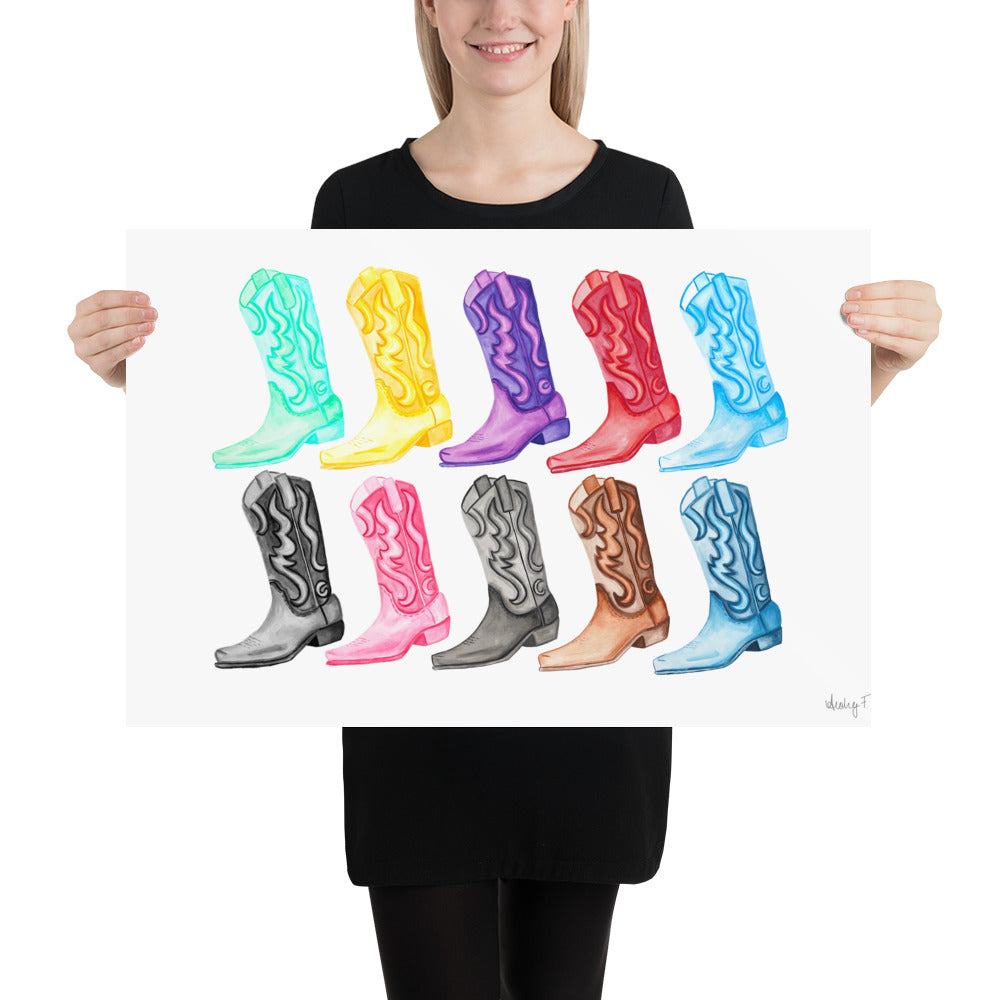 Print | TS Eras Watercolor Cowboy Boots Music | Girl Decor | Preppy | Swifie