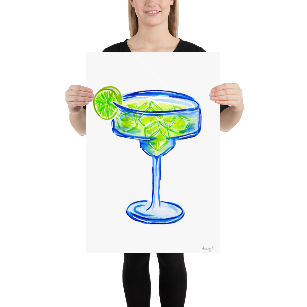 Print | Bright Blue Tequila Margarita Watercolor | Blue Green | Bar Cart Cocktail Kitchen Art Wall Decor | Coastal Cowgirl | Dorm Preppy