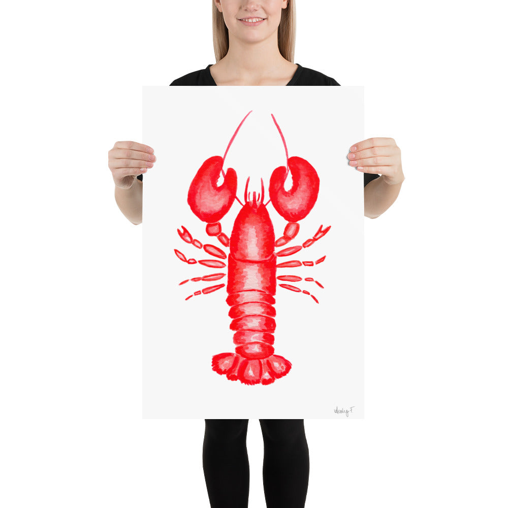 Print | Red Lobster Watercolor | Coastal Nautical Ocean Decor Wall Art | New England Nantucket Capecod