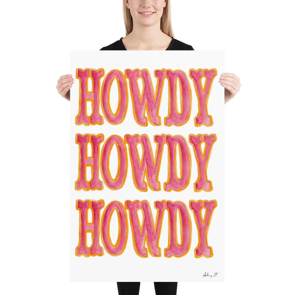 Print | Triple Hot Pink Howdy | Western Watercolor Painting | Southern Decor | Rustic Decor | Cowgirl Art | Cowboys | Various Sizes