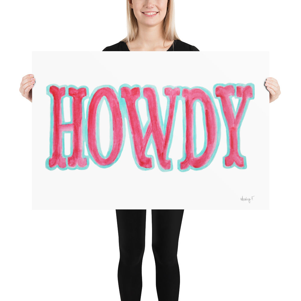 Print | Hot Pink Blue Howdy Western Watercolor | Various Sizes