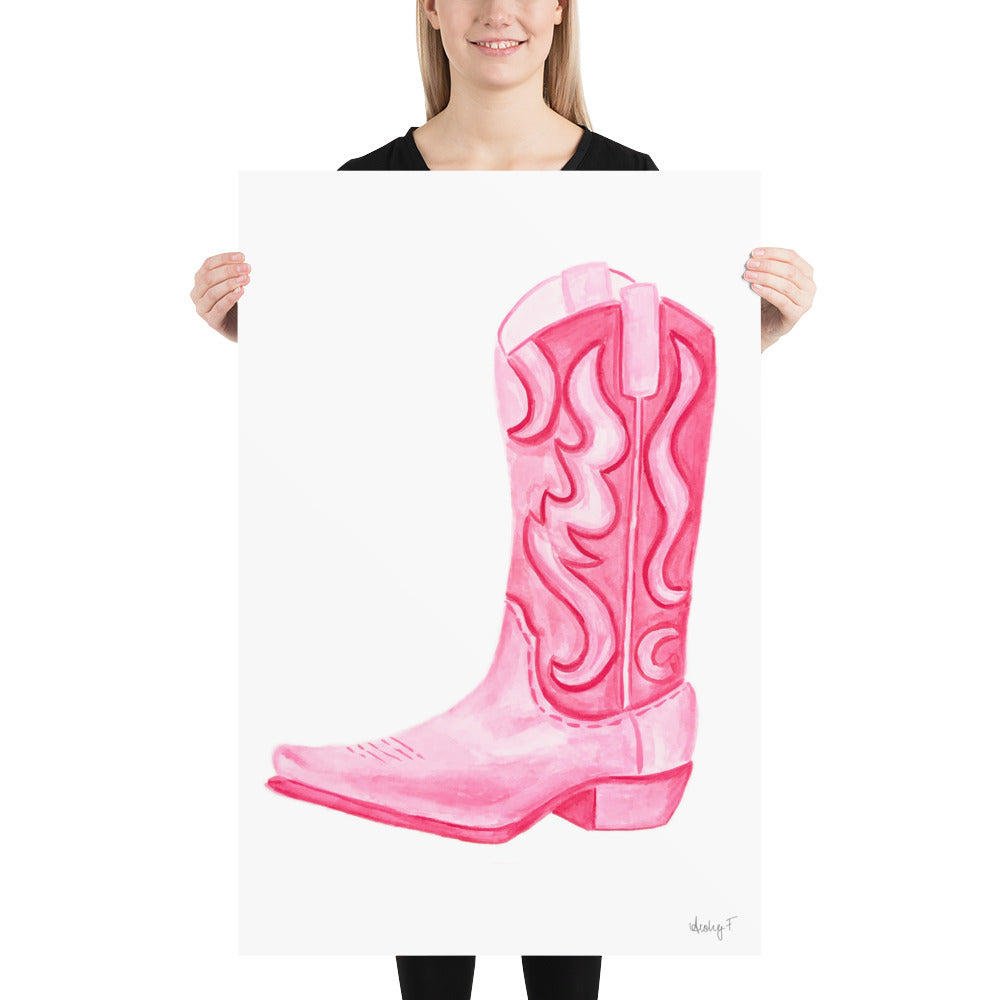 Print | Hot Pink Cowboy Boot Watercolor |  Coastal Cowgirl Southern Rustic Western Colorful Fun Dorm Room Poster Decor TS7