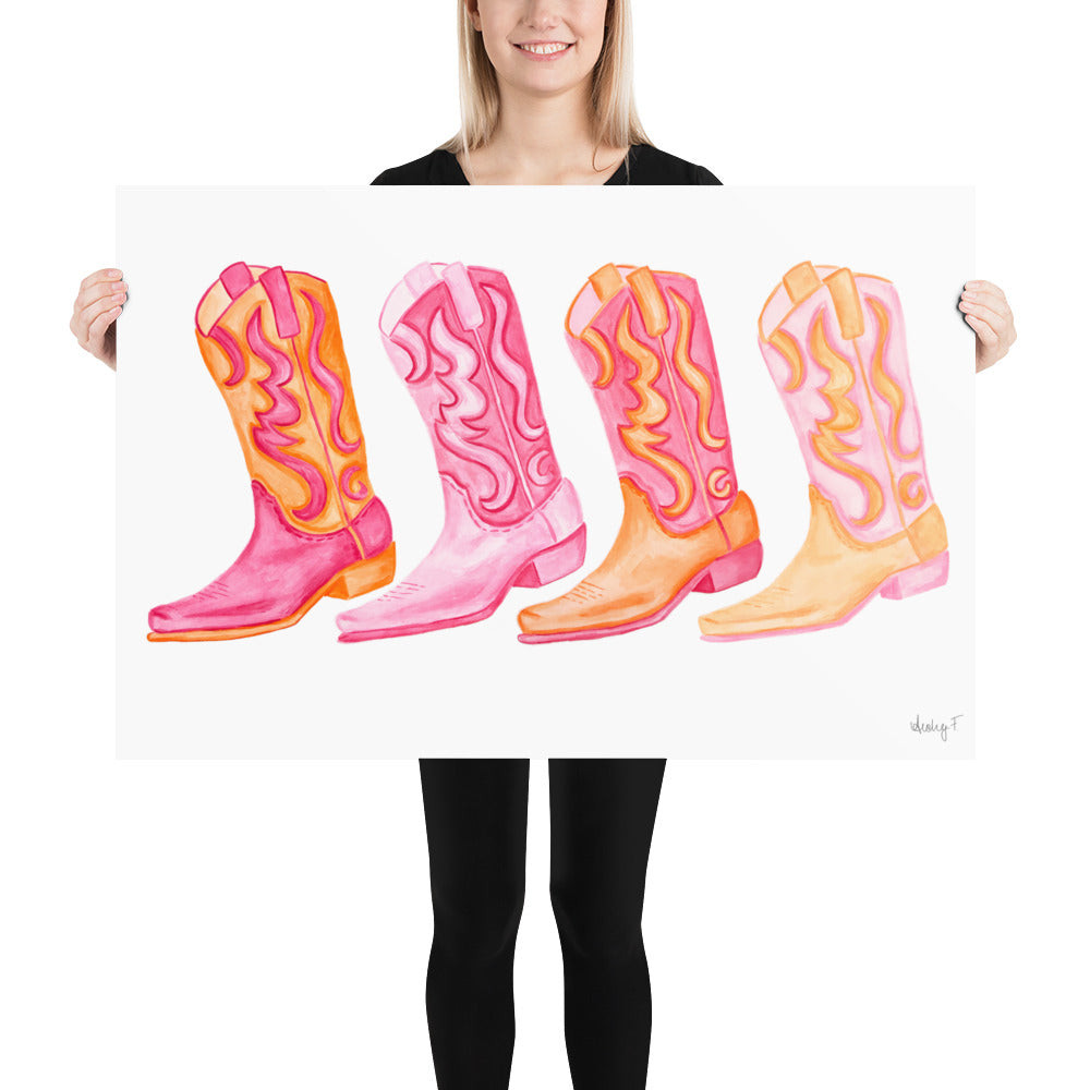 Row of Hot Pink & Orange Cowboy Boots
