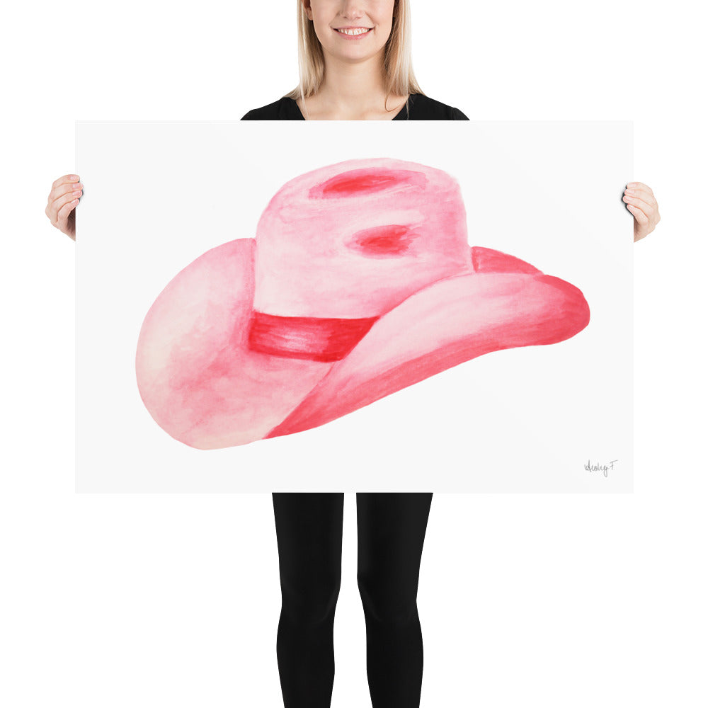 Print | Hot Pink Cowboy Hat Watercolor | Various Sizes |  Southern Rustic Western Colorful Fun Dorm Room Poster Decor