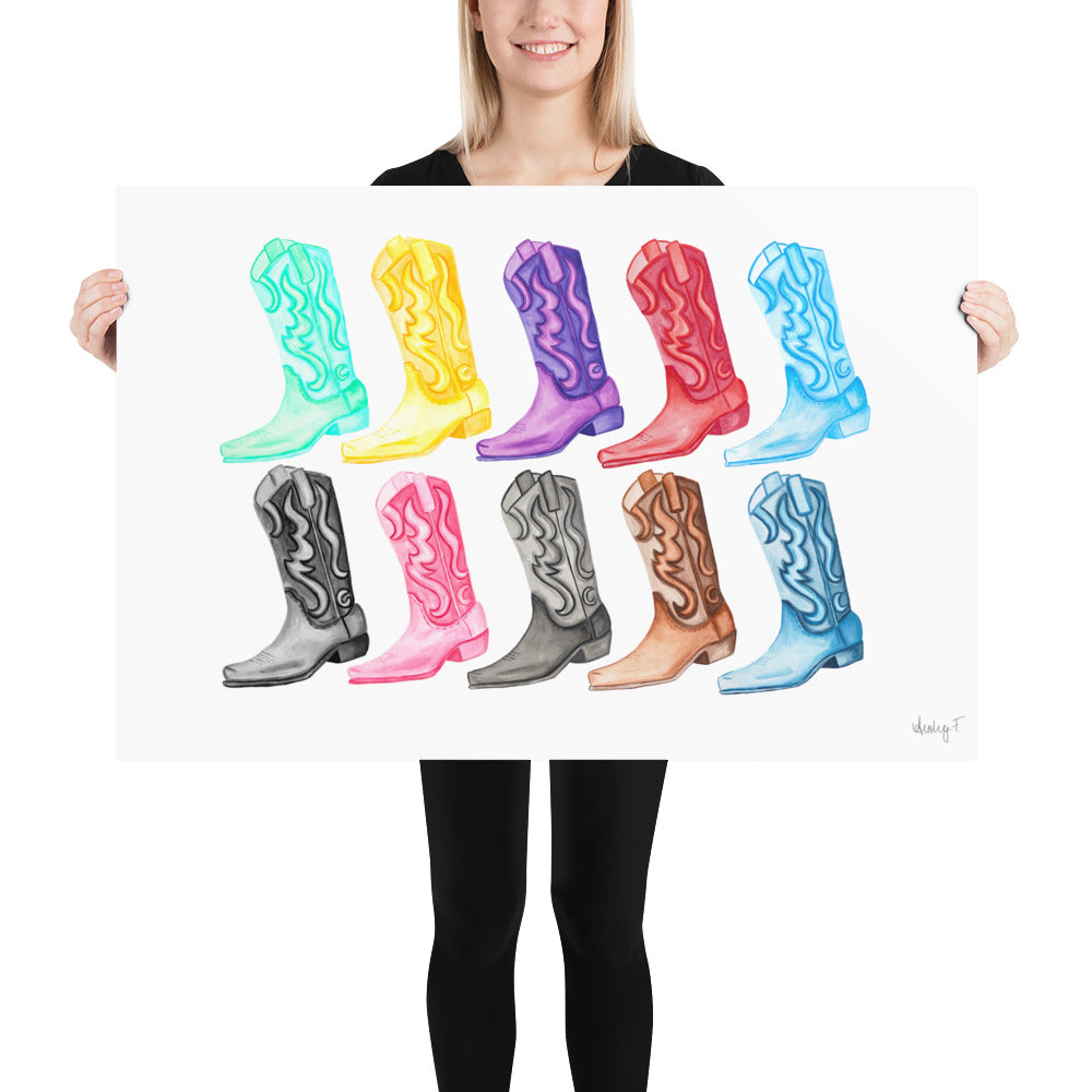 Print | TS Eras Watercolor Cowboy Boots Music | Girl Decor | Preppy | Swifie