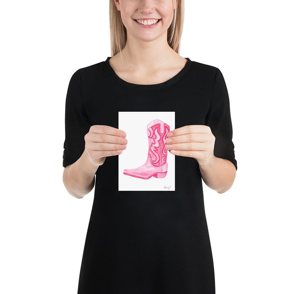 Print | Hot Pink Cowboy Boot Watercolor |  Coastal Cowgirl Southern Rustic Western Colorful Fun Dorm Room Poster Decor TS7