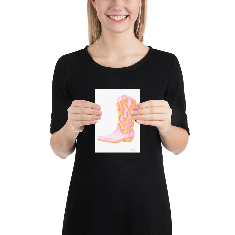 Print | Pink & Orange Cowboy Boot | Cowgirl Art | Dorm Decor | Southern | Preppy | Western | Coastal Cowgirl | Pink and Orange Wall Art