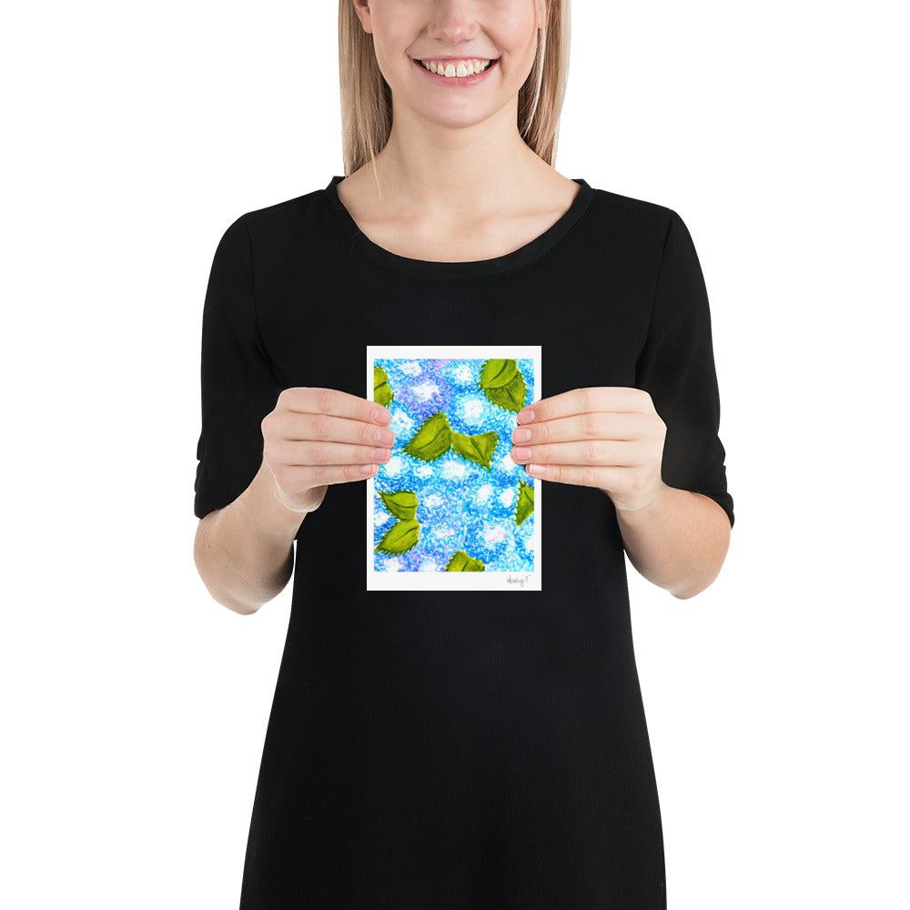 Print | Blue Hydrangea Blooms Watercolor | Coastal Grand Millenial Wall Art Decor | Hamptons |Nantucket New England Summer Garden