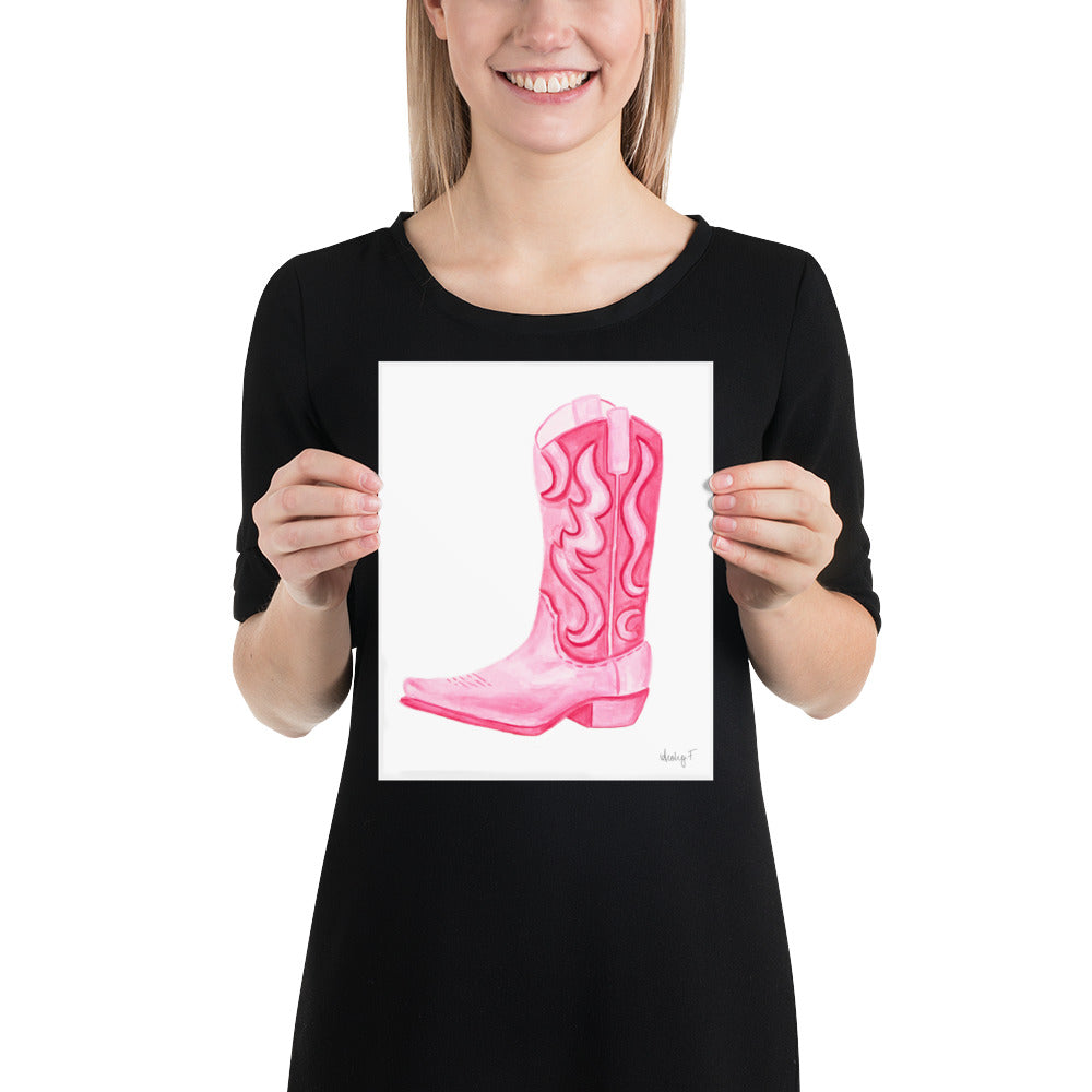 Print | Hot Pink Cowboy Boot Watercolor |  Coastal Cowgirl Southern Rustic Western Colorful Fun Dorm Room Poster Decor TS7